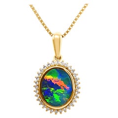 Australian 1.63ct Opal Doublet and Diamond Pendant in 18k Yellow Gold