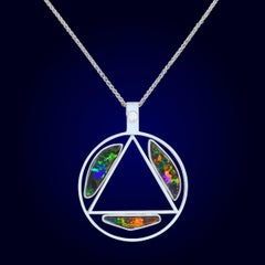 Australian 1.67ct Boulder Opal, Diamond & Platinum Necklace