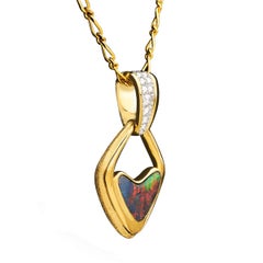 Australian 1.68ct Black Opal, Diamond, 18K Gold & Platinum Necklace