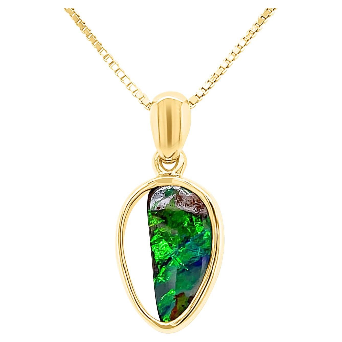 Collier pendentif en or jaune 18 carats avec opale de roche australienne naturelle de 1,72 carat