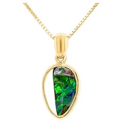 Natural Australian 1.72ct Boulder Opal Pendant Necklace in 18K Yellow Gold
