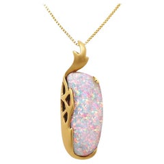 Natural Untreated Australian 17.62ct Boulder Opal Pendant in 18K Yellow Gold