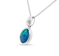 Natural Australian 1.84ct Black Opal Necklace in 18K White Gold with Diamonds