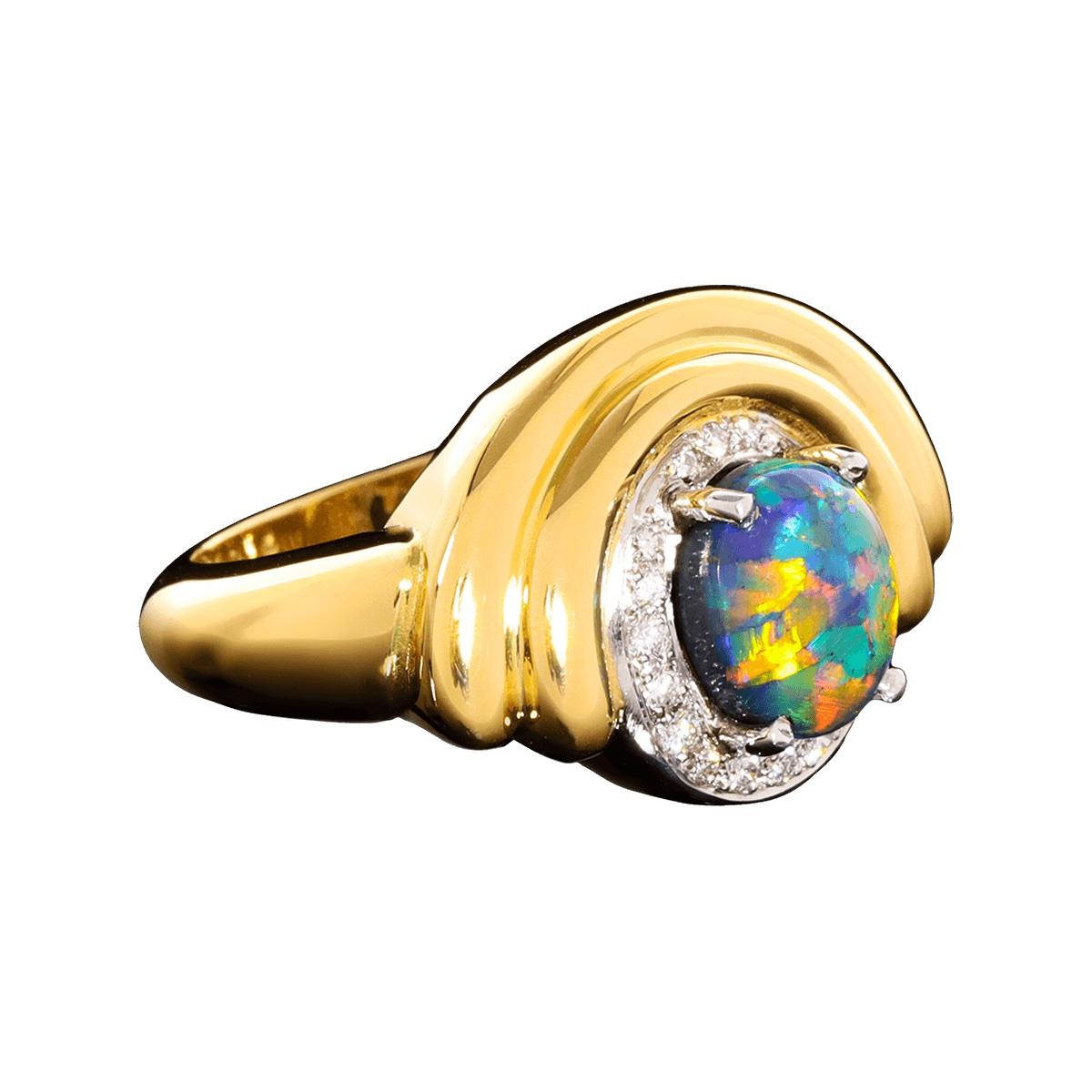 Australian 1.85ct Black Opal, Diamond, 18K Gold & Platinum Ring In New Condition For Sale In MAIN BEACH, QLD