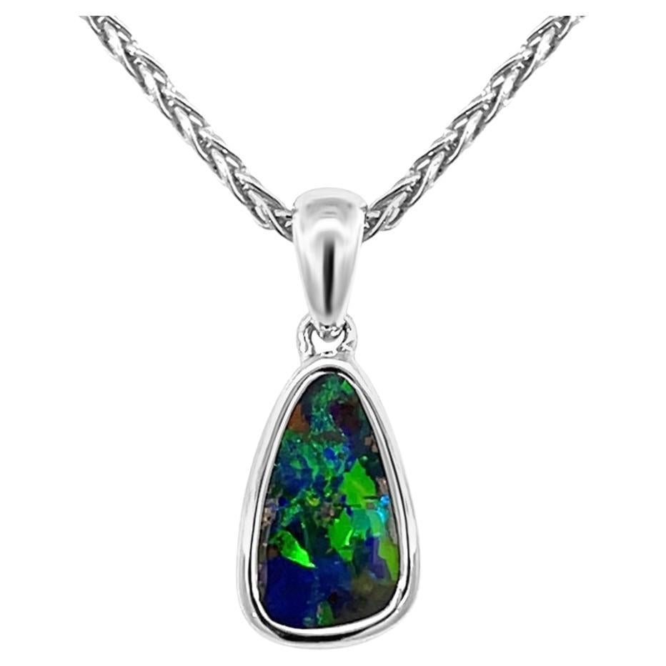 Australian 1.86ct Boulder Opal Pendant Necklace in 18k White Gold For Sale