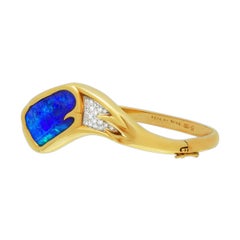 Bracelet australien en or 18 carats, diamants et platine avec opale de roche de 19,06 carats