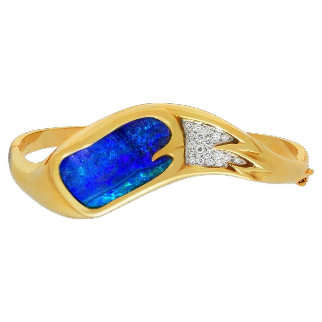 Australian 19.06ct Boulder Opal, Diamond, 18k Gold & Platinum Bracelet For Sale