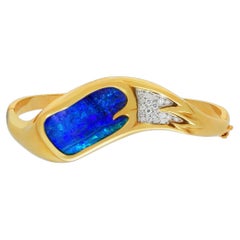 Vintage Australian 19.06ct Boulder Opal, Diamond, 18k Gold & Platinum Bracelet