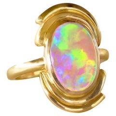 Australian 1.94ct Dark Crystal Opal & 18K Yellow Gold Ring