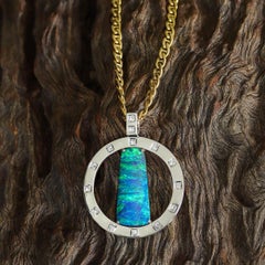 Australian 20.05ct Boulder Opal, Diamond & Platinum Necklace