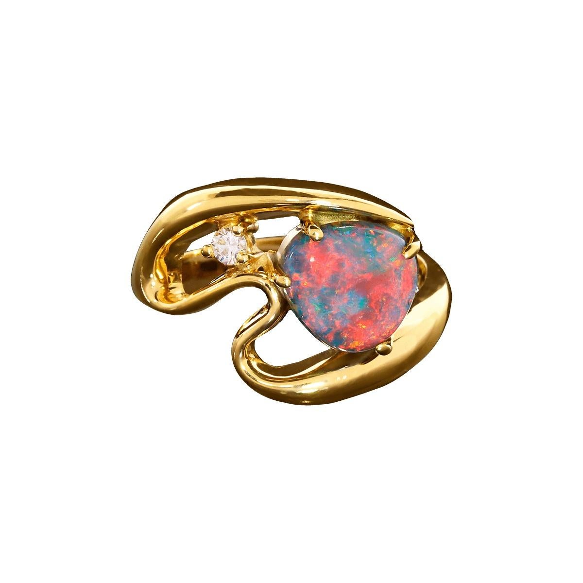 Australischer Ring mit 2,04 Karat schwarzem Opal, Diamant und 18 Karat Gold im Zustand „Neu“ im Angebot in MAIN BEACH, QLD
