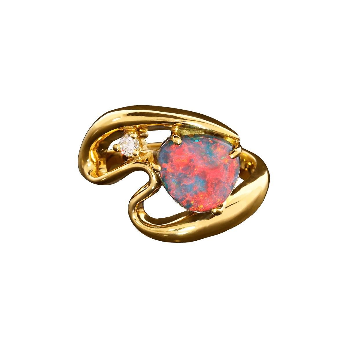 Australischer Ring mit 2,04 Karat schwarzem Opal, Diamant und 18 Karat Gold Damen im Angebot