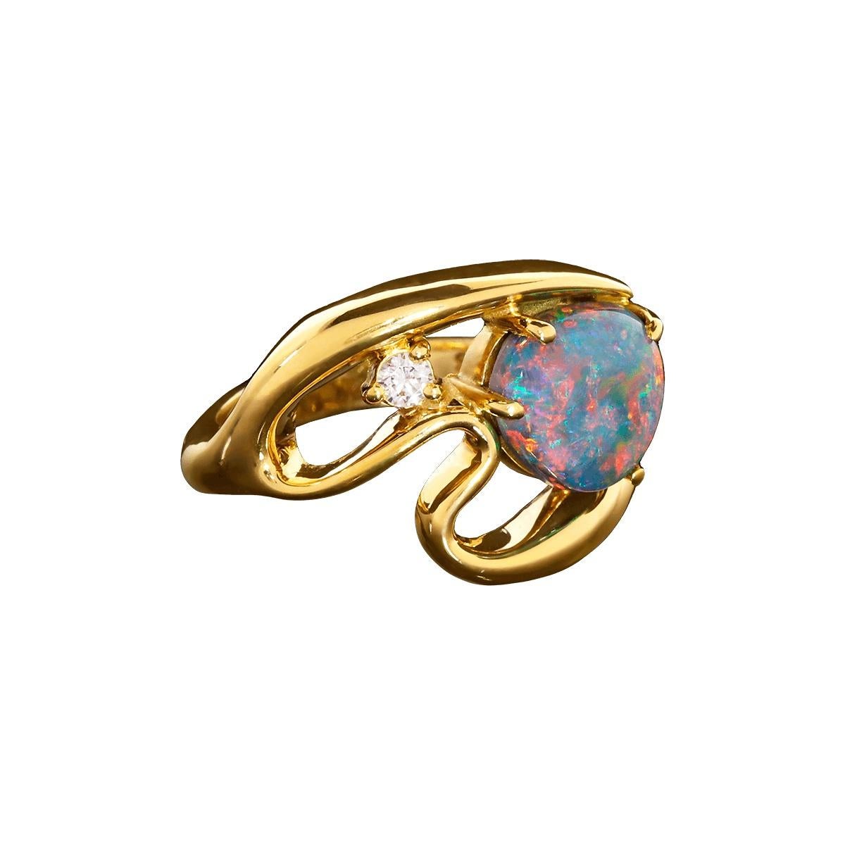 Australischer Ring mit 2,04 Karat schwarzem Opal, Diamant und 18 Karat Gold im Angebot 1
