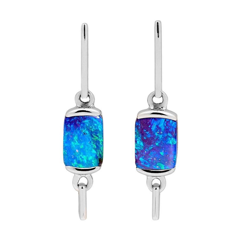 Natural Untreated Australian 2.25ct Boulder Opal Earrings in 18K White Gold