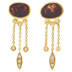 Australian 2.25 Carat Black Opal, Diamond & 18k Gold Earrings