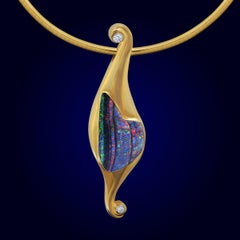 Australian 22.8ct Boulder Opal, Diamond & 18K Gold Necklace