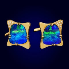 Australian 23.25ct Boulder Opal, Diamond & 18K Gold Cufflinks