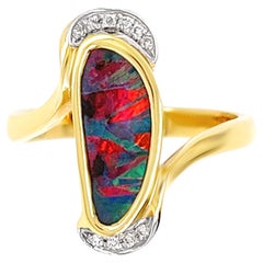 Natural Untreated Australian 2.35ct Boulder Opal Engagement Ring 18K Yellow Gold