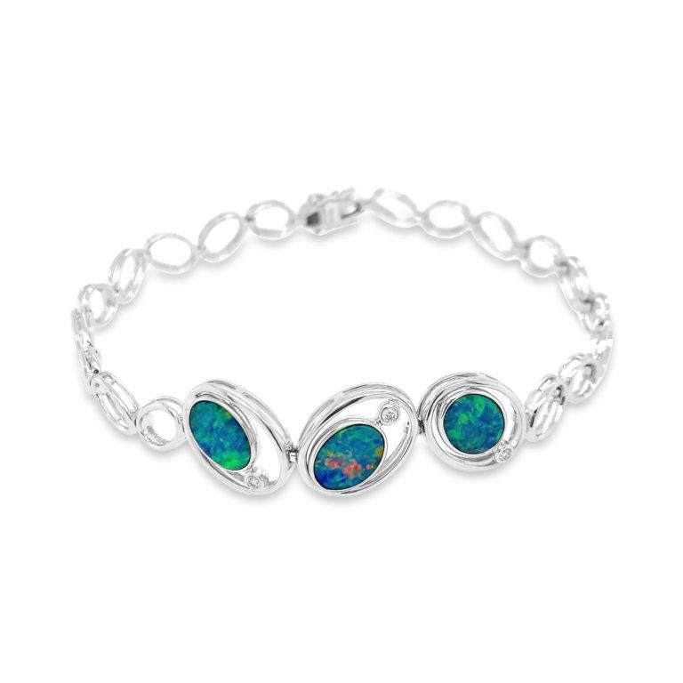 Australisches 2,36 Karat Opal-Doublet-Armband aus 18K Weißgold (Cabochon)