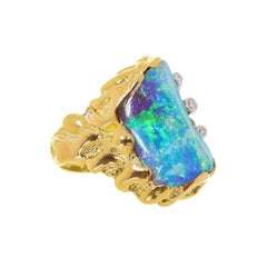 Australischer australischer 23,87 Karat Boulder-Opal, Diamant, 18K Gold & Platin Ring
