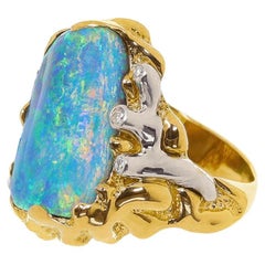 Australian 23.87ct Boulder Opal, Diamond, 18K Gold & Platinum Ring