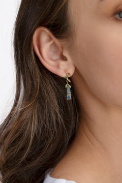 Natural Australian 2.42ct Boulder Opal/Garnet Dangle Earrings 18K Yellow Gold