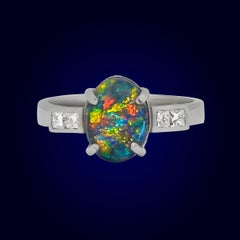 Australian 2.44ct Black Opal, Diamond & Platinum Ring
