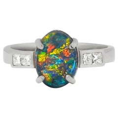 Australian 2.44ct Black Opal, Diamond 
Platinum Ring