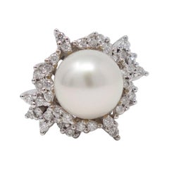 Australian 25 Carat Pearl White Gold Diamonds Dome Cocktail Ring, 1980s