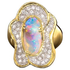 Australian 2.71ct Crystal Opal, Diamond, 18K Gold & Platinum Ring