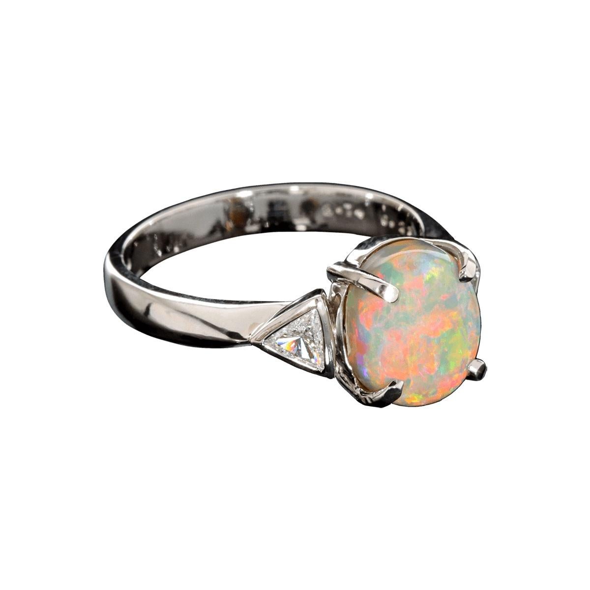 Women's Australian 2.74ct Crystal Opal, Diamond & Platinum Ring For Sale