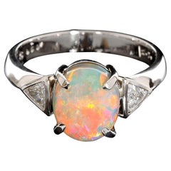 Australian 2.74ct Crystal Opal, Diamond & Platinum Ring
