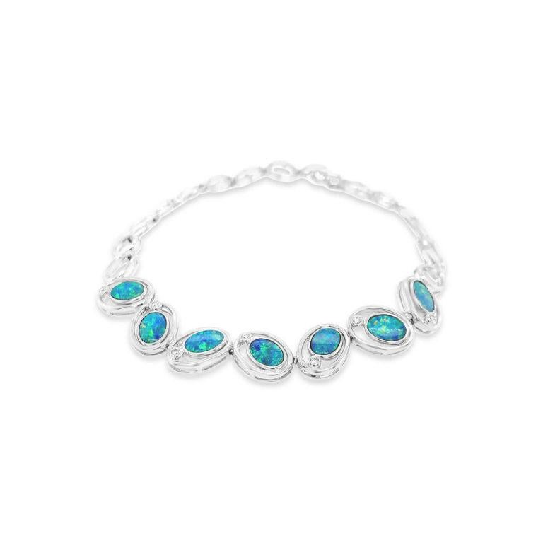 Cabochon Australian 2.7ct Opal Doublet Bracelet in 18K White Gold For Sale