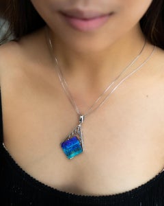 Natural Australian 28.25ct Boulder Opal Diamond Pendant Necklace 18K White Gold