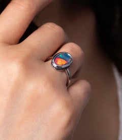 Natural Untreated Australian 2.83ct Black Opal Ring 18 Karat White Gold
