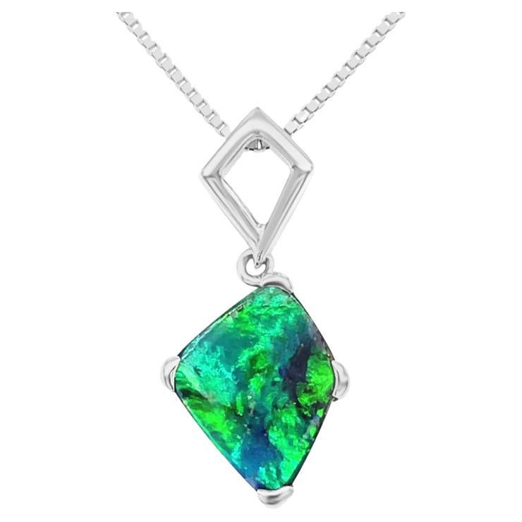 Australian 6.42ct Boulder Opal Pendant Necklace in 18K White Gold with ...