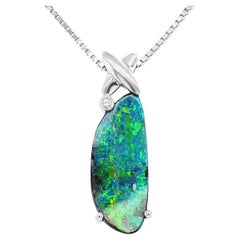 Natural Australian 3.05ct Boulder Opal Necklace in 18K White Gold with Diamonds
