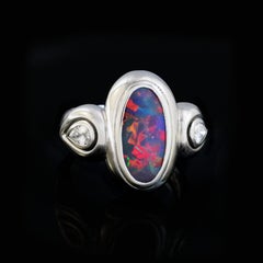 Australian 3.06ct Boulder Opal, Diamond & Platinum Ring