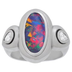 Australian 3.06ct Boulder Opal, Diamond & Platinum Ring