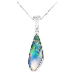 Australian 3.06ct Boulder Opal Pendant Necklace in 18K White Gold with Diamonds