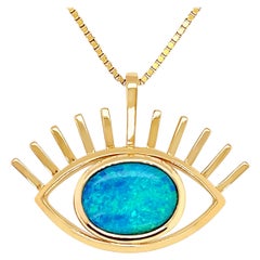 Australian 3.20ct Opal Doublet Pendant Necklace 18 Karat Yellow Gold