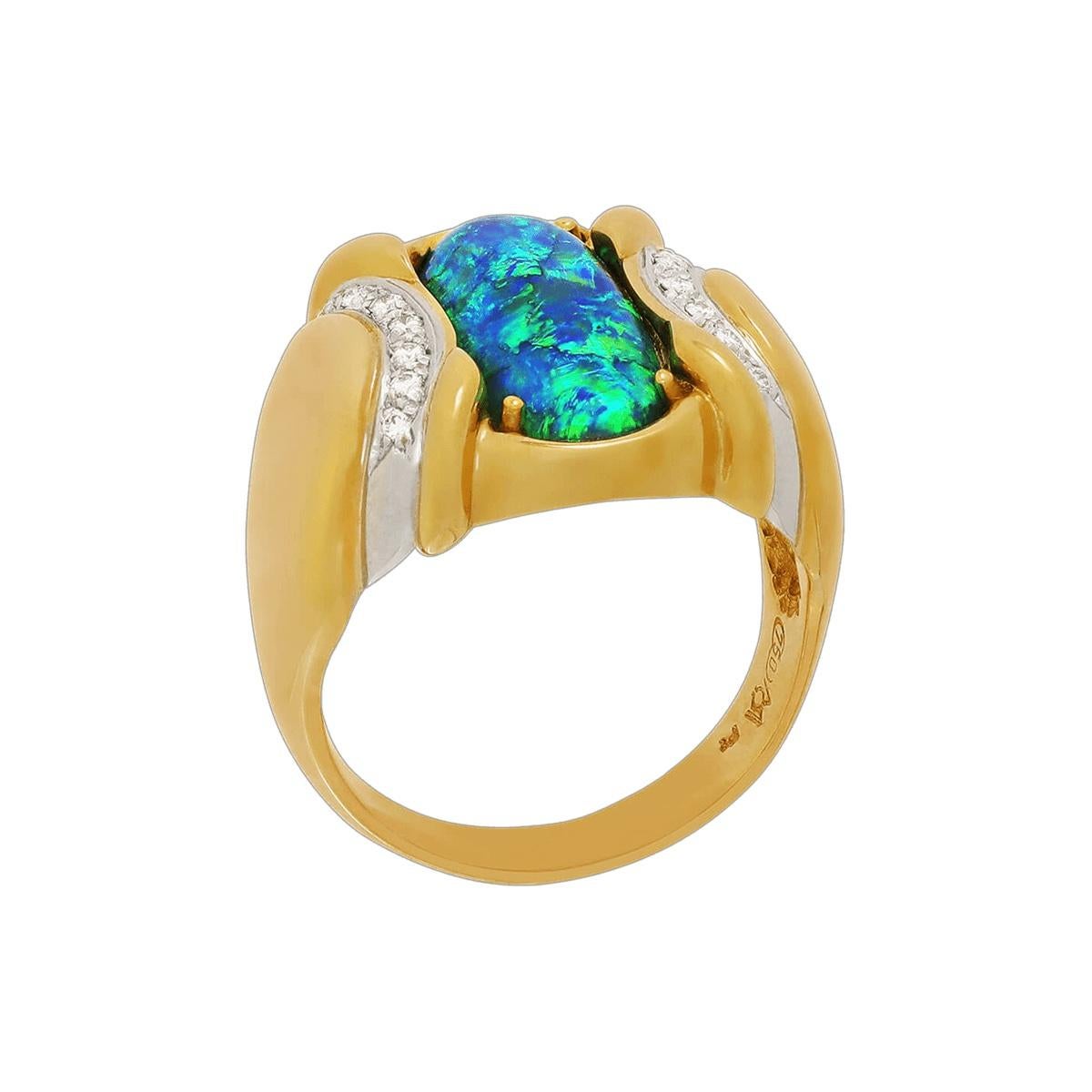 Australian 3.29ct Black Opal, Diamond, 18K Gold & Platinum Ring In New Condition For Sale In MAIN BEACH, QLD