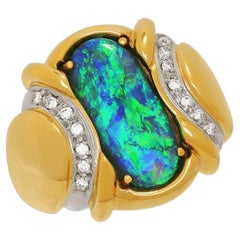 Australian 3.29ct Black Opal, Diamond, 18K Gold & Platinum Ring