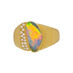 Australian 3.36ct Crystal Opal, Diamond & 18K Gold Ring