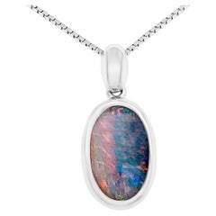 Australian 3.38ct Boulder Opal Pendant Necklace in 18k White Gold