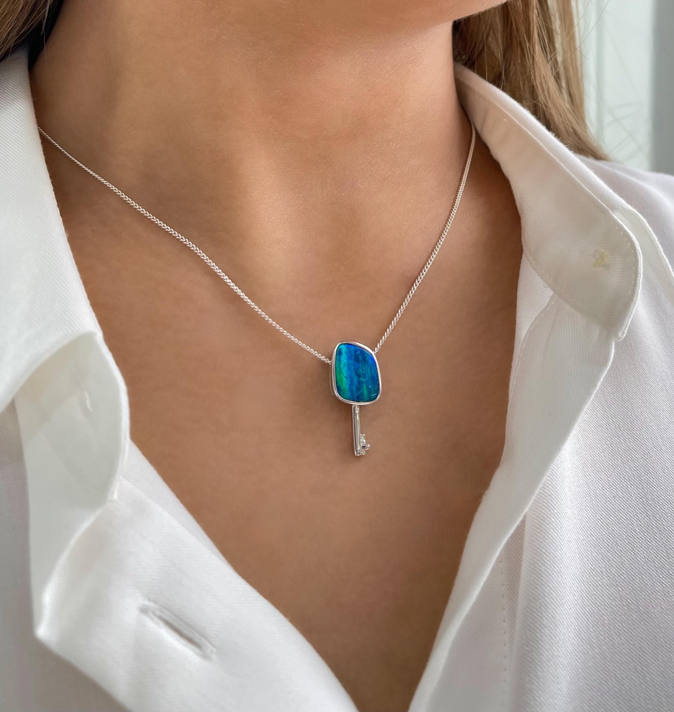 Contemporary Australian Premium Quality 3.44ct Opal Doublet Pendant in Sterling Silver