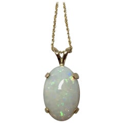 Australian 3.46 Carat Coober Pedy White Opal Oval Cabochon Yellow Gold Pendant