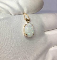 Australian 3.65 Carat Cooper Pedy White Opal Oval Cabochon Gold Pendant