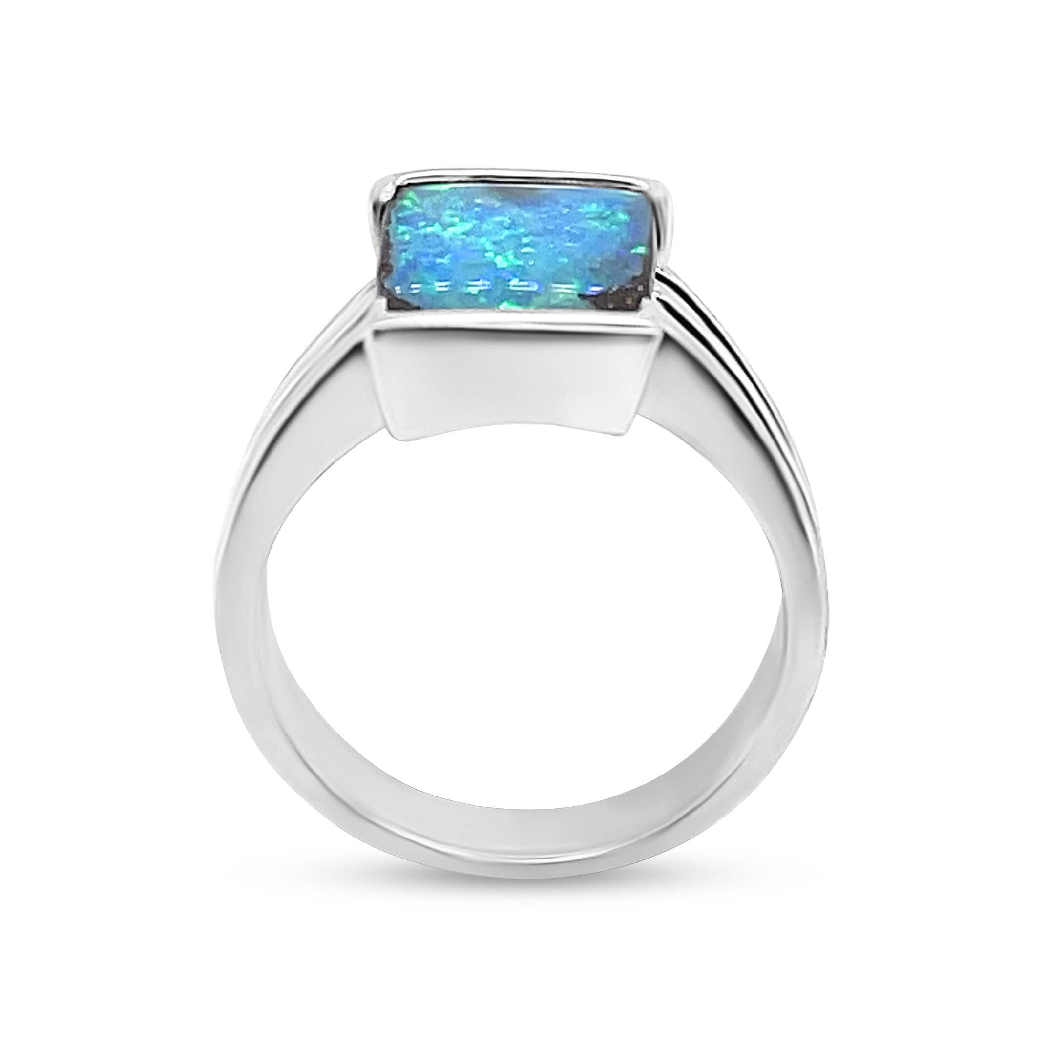 Women's Natural Untreated Australian 3.77ct Natural Boulder Opal Ring in 18K White Gold For Sale