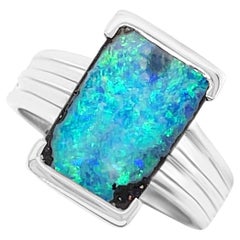 Natural Untreated Australian 3.77ct Natural Boulder Opal Ring in 18K White Gold